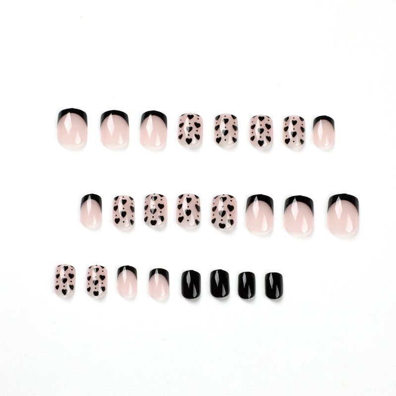 Wear nail art French wear nail black edge black small love wear nail plate patch nail fake nail nails｜365nails