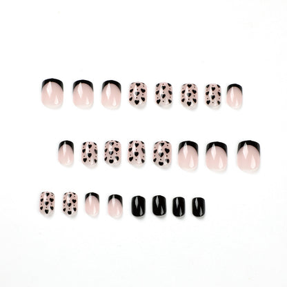 Wear nail art French wear nail black edge black small love wear nail plate patch nail fake nail nails｜365nails