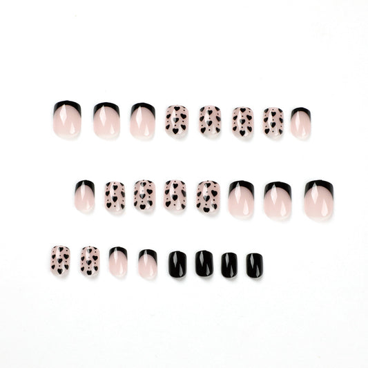 Wear nail art French wear nail black edge black small love wear nail plate patch nail fake nail nails｜365nails