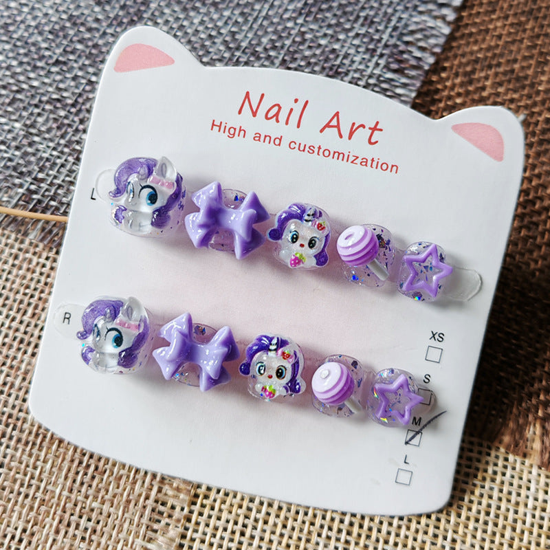 365nails: "amethyst magic pony" – short round handmade kids press-on nails