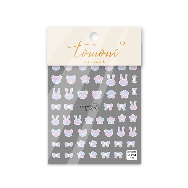 Holographic Pink Bunny Nail Stickers – 5D Embossed Cute Animal Set