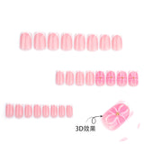 Simple French white  blush 3D flower  short square fake nail piece wholesale｜365nails