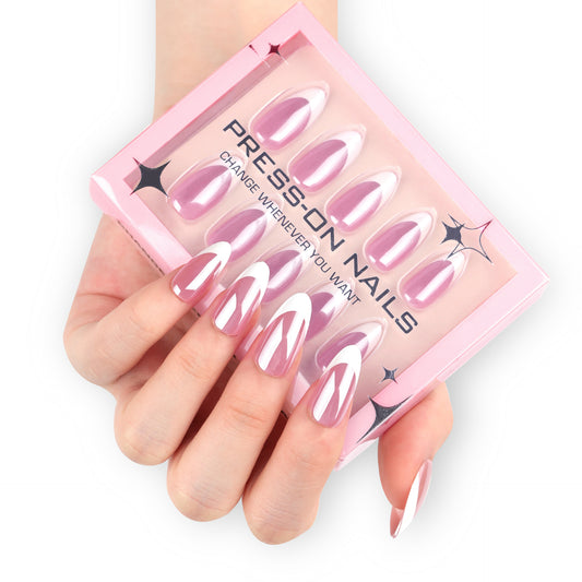 French simple high-end wearing armor 30 pieces coated manicure short almond repeatable nail piece finished product wholesale｜365nails