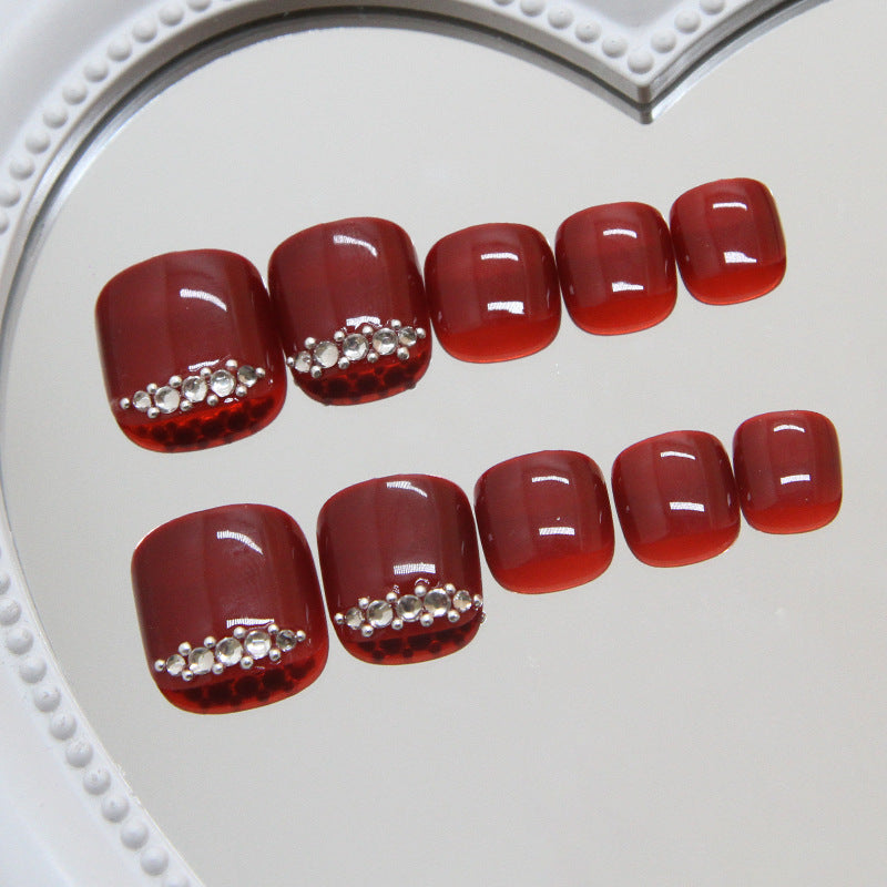 Nail art fake nail  burgundy toenail solid color removable nail piece Press-on toenails nail diamond 24 pieces｜365nails