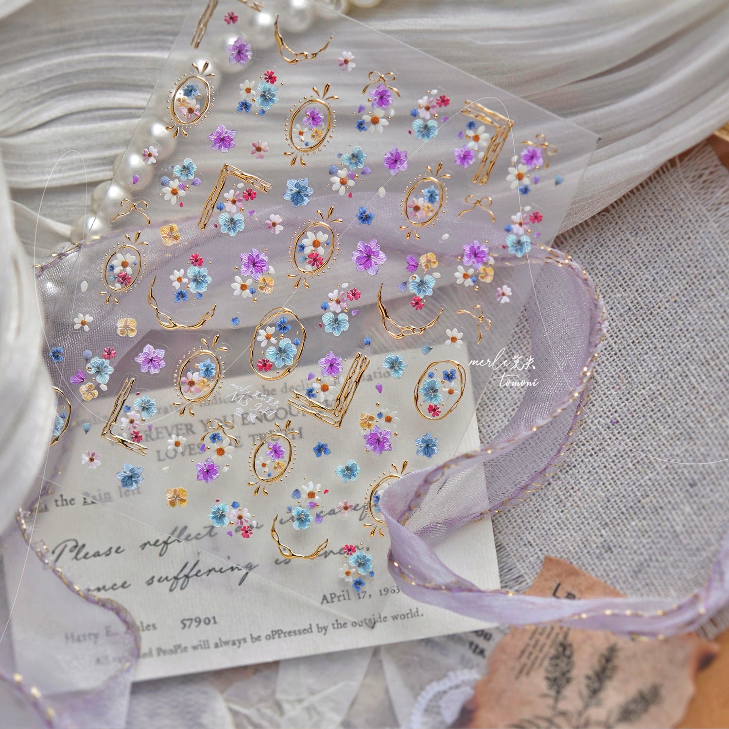 Pastel Wildflower Wreath – Romantic Vintage Nail Art Stickers