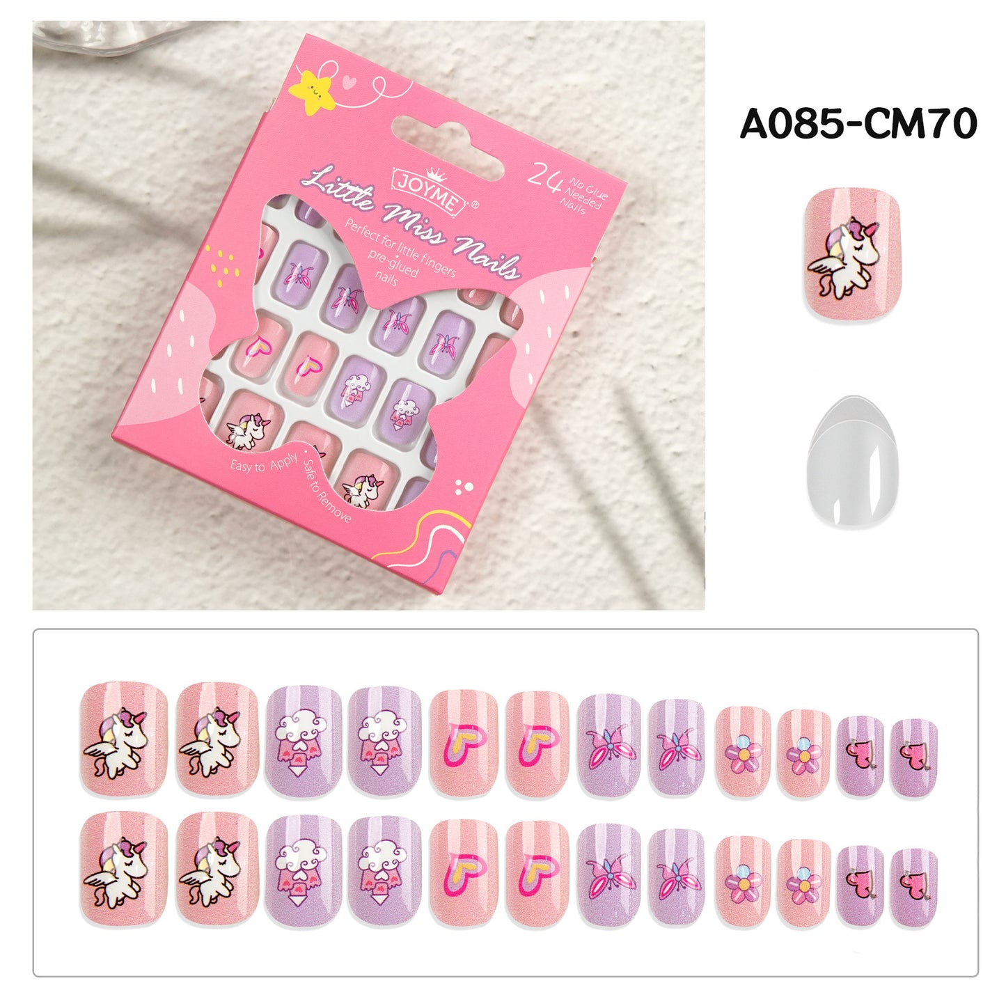 Kids press-on nails Comes with nail patch pointed almond 24 pieces finished product