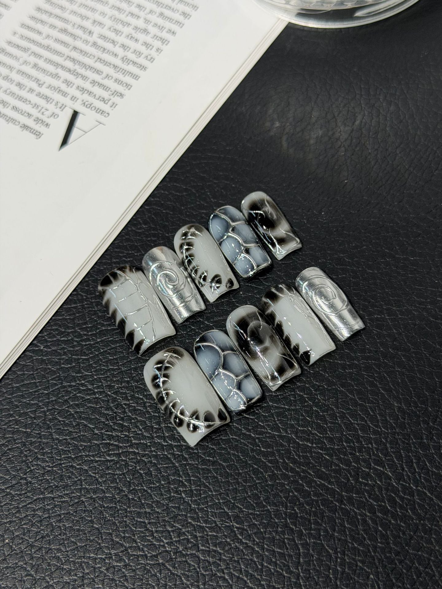 365nails: "Crystal Night" – 3D Abstract Marble Handmade Stiletto Nails