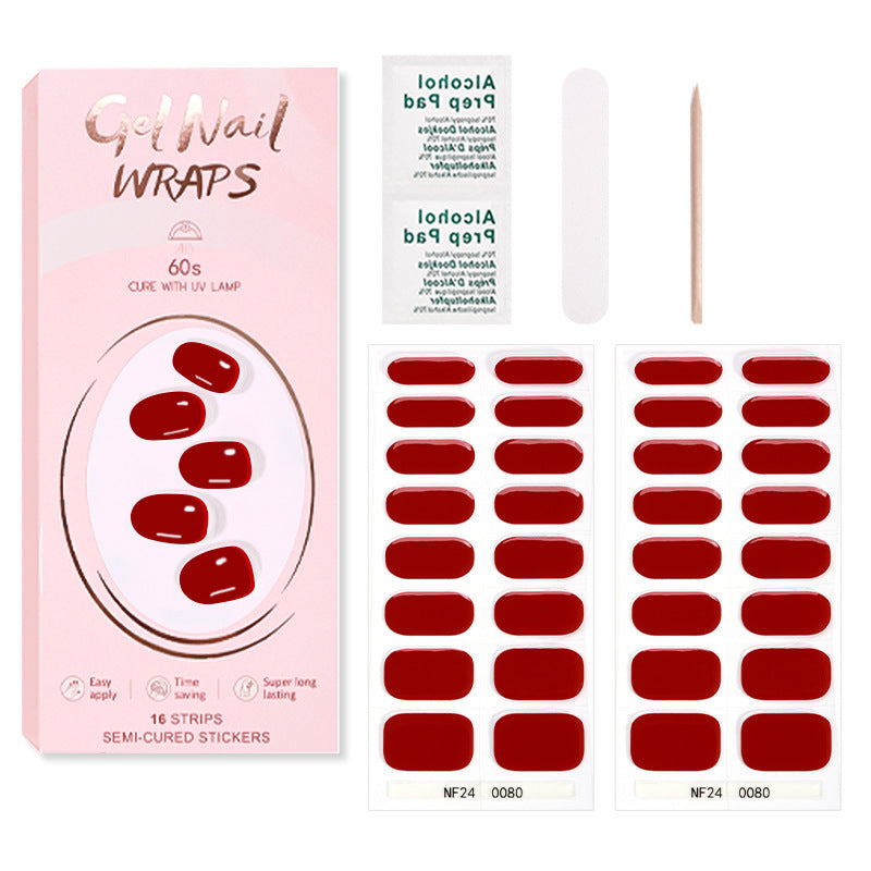 Semi-Cured Gel Nail Strips Pure Solid Glitter Glossy Design (MOQ=3)