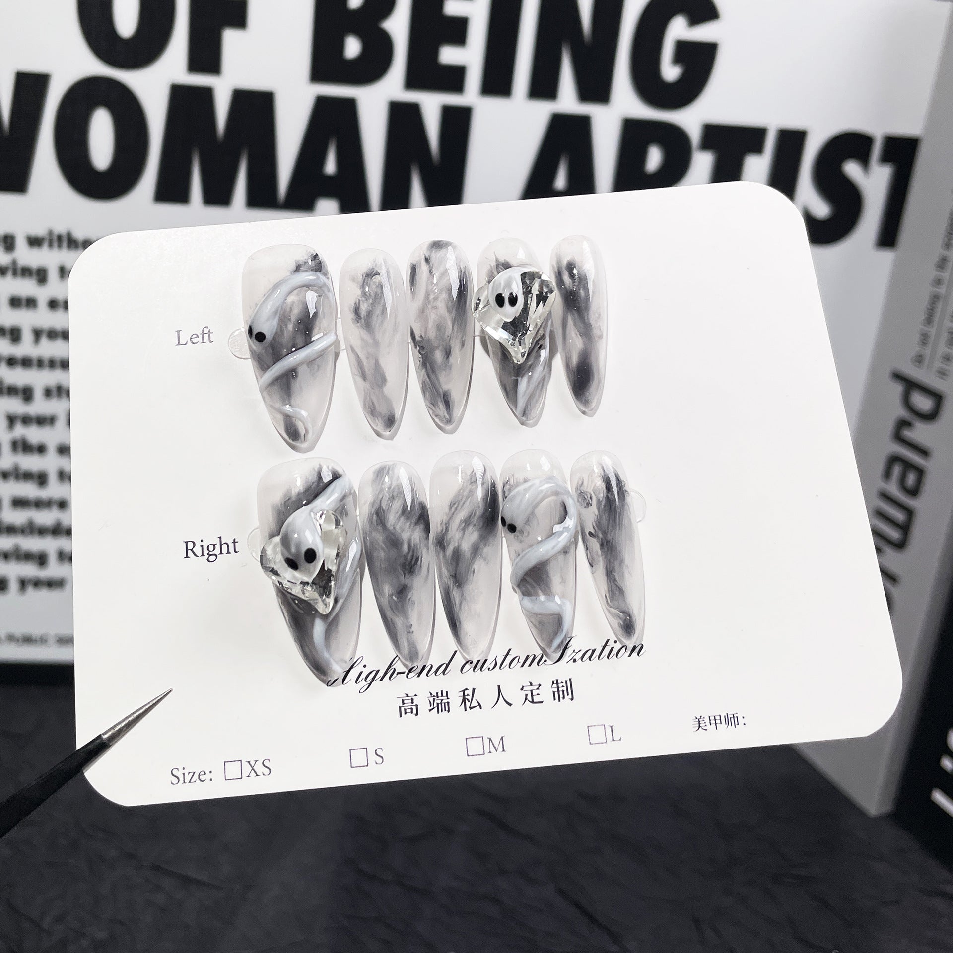 Uñas postizas hechas a mano con efecto hollín frío, diseño de serpiente en espiral tridimensional, parche para uñas de Spice Girl de tamaño mediano y largo, adhesivo para uñas portátil | 365nails