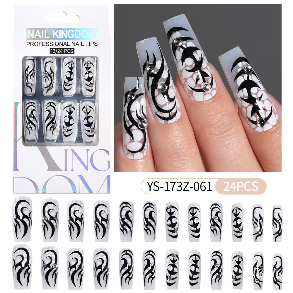 Press on nails fake nail patch extension nail Spice Girl medium rectangle removable 24 pieces with drill manicure