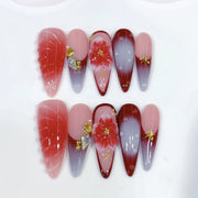 Crimson Bloom: "Red Petal" – Unhas Postiças Longas Amendoadas Feitas à Mão
