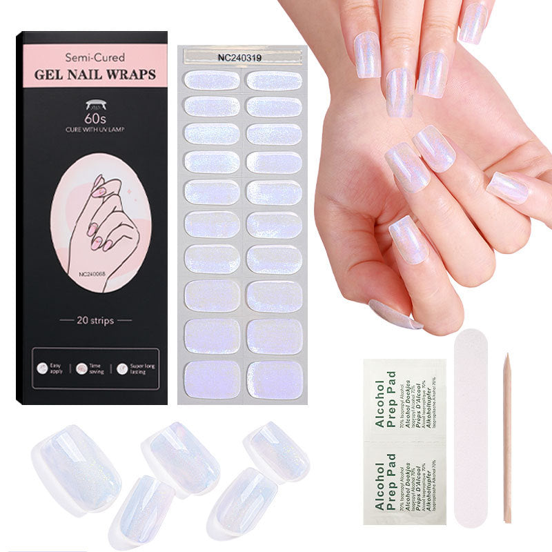 Semi-Cured Gel Nail Strips Sparkle Rainbow Aurora Sheer Glossy Design (MOQ=3)