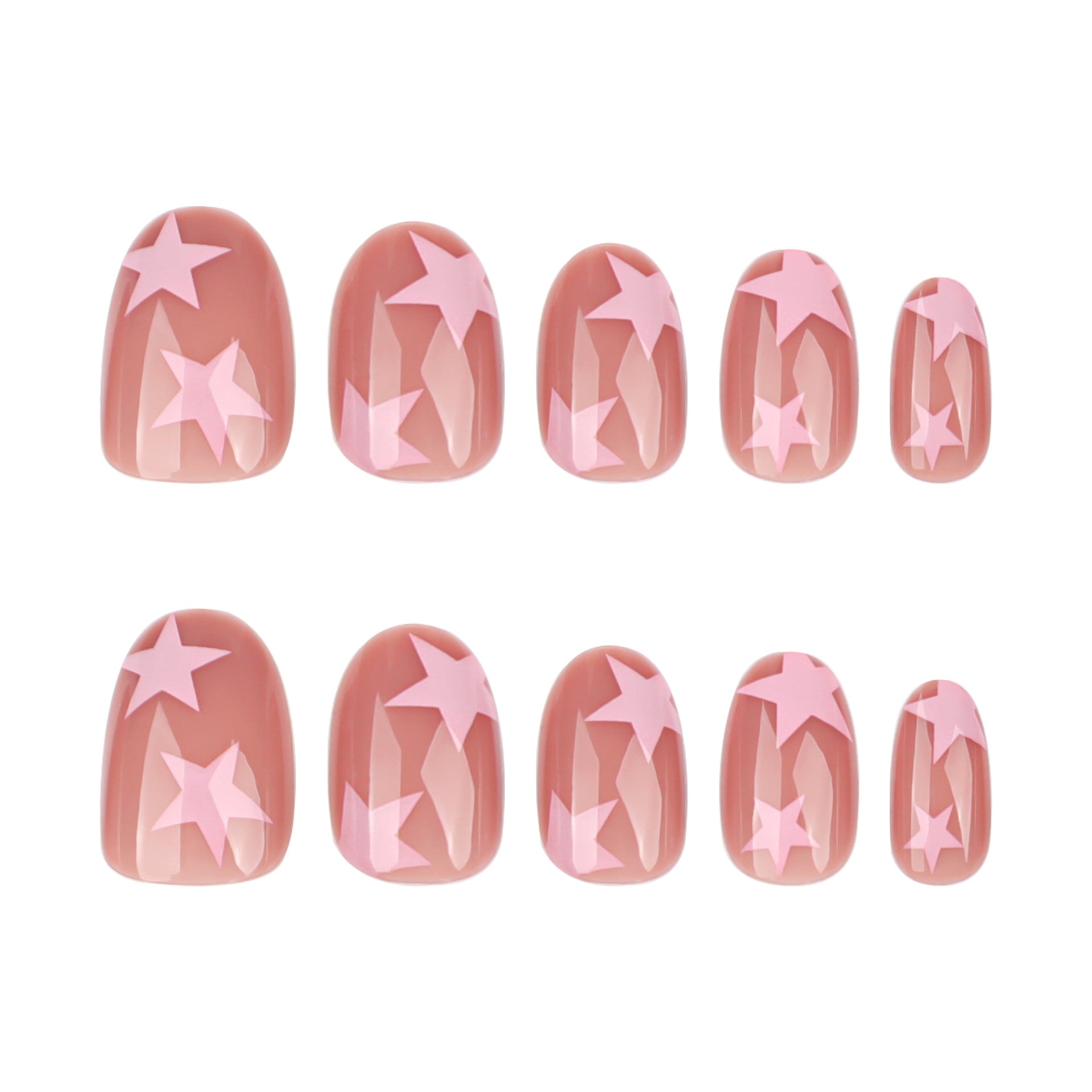 Simple pièce d'art des ongles étoile rose, ronde courte, produit fini en gros, vente chaude, faux｜365nails