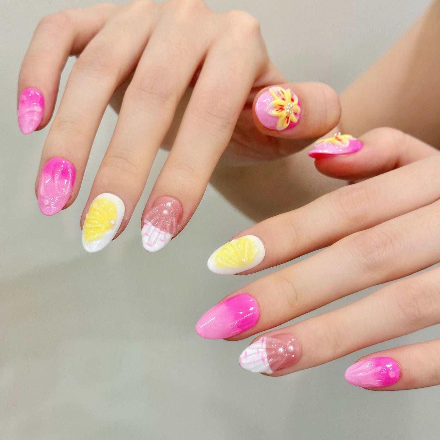 Tropical Pink Flower Gradient Press On Nails