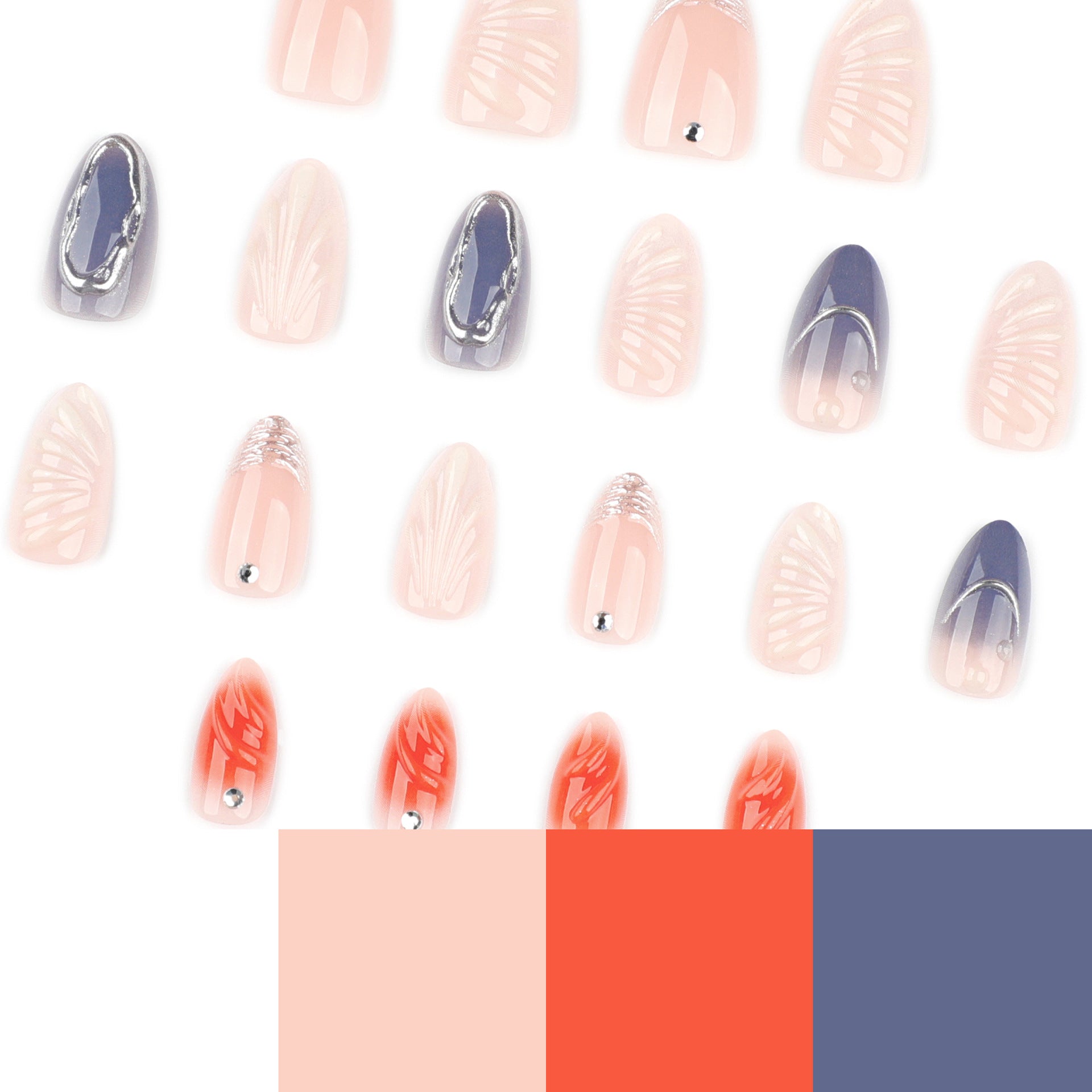 Water drop 3D three-dimensional smudge short almonds press-on nails