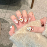 Snowman and Gold Bell Christmas Press‑On Nails – Snowflake Design