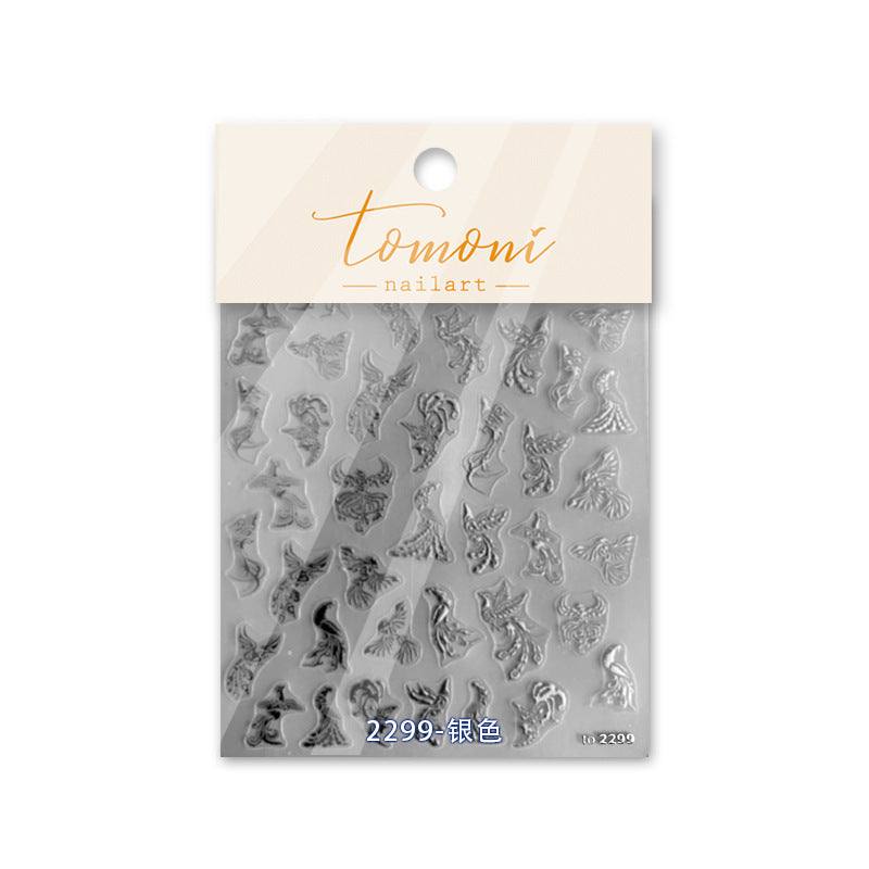 Oriental Phoenix & Cloud: "Celestial Phoenix Scroll" – 5D Embossed Nail Sticker