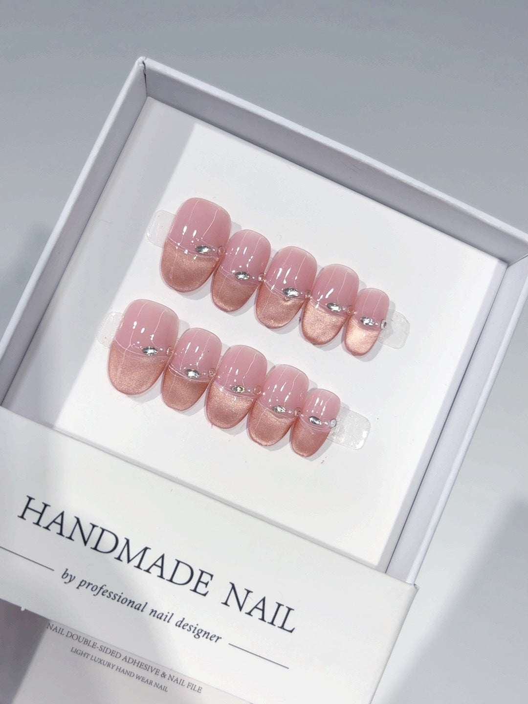 Pink Glow: "Nude Pink Rhinestone" – Square Shape Handmade Press-On Nails