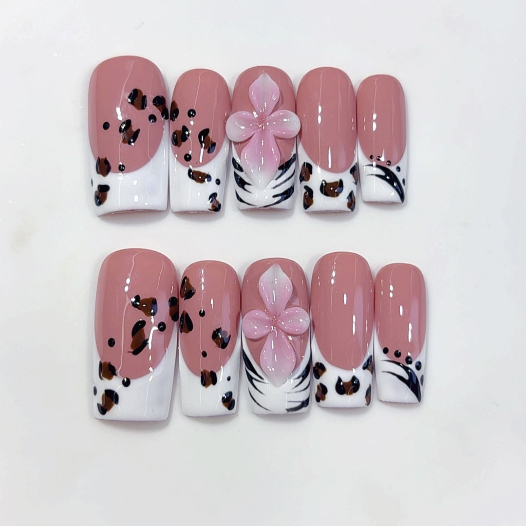 Wild Floral Leopard: "Pink & Animal Print" – Square Press-On Nails