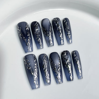 Unhas postiças de metal líquido Wind Long Nail Patch Sweet Cool Spice Girl usando unhas postiças ｜ 365nails