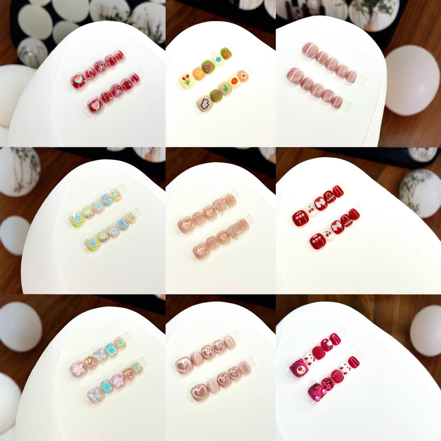 Sweet Pink Butterfly Cute Kids Press On Nails Set