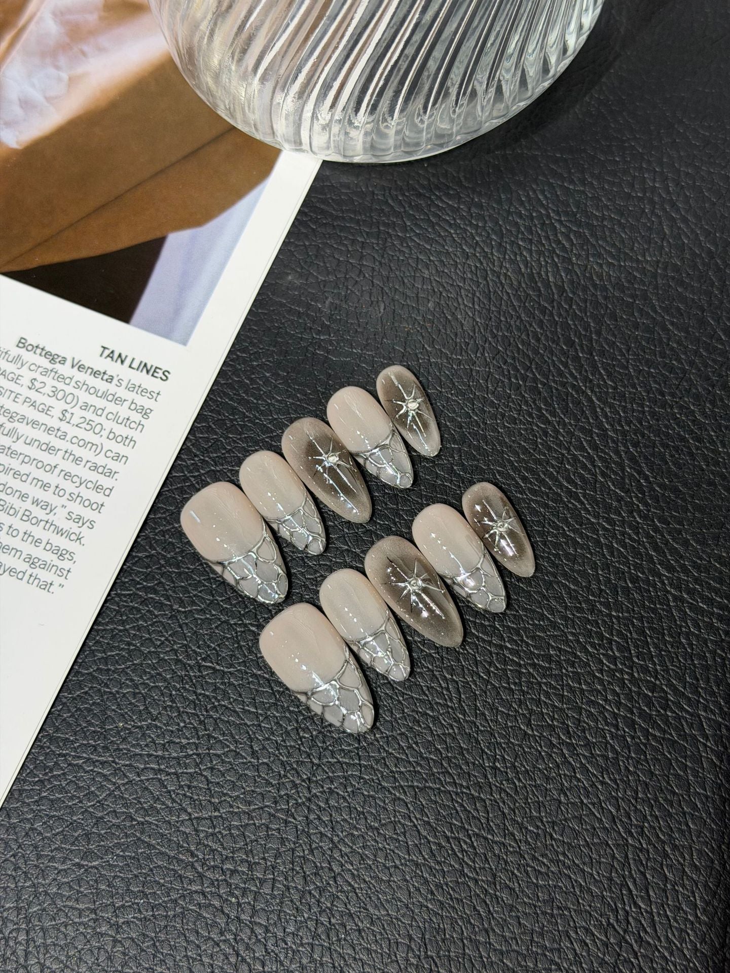 365nails 한밤의 화려함 3D 크리스탈 & 진주 수제 스퀘어형 네일