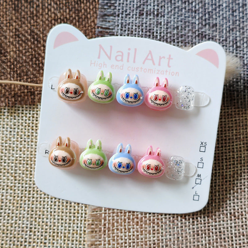365nails: "caramel labubu buddies" – short round handmade kids press-on nails