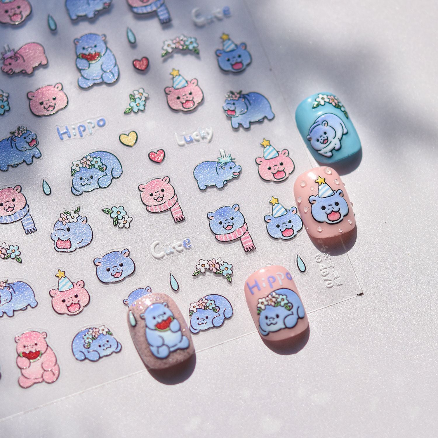 365nails: "Cute Pastel Hippo" –Nail Art Stickers