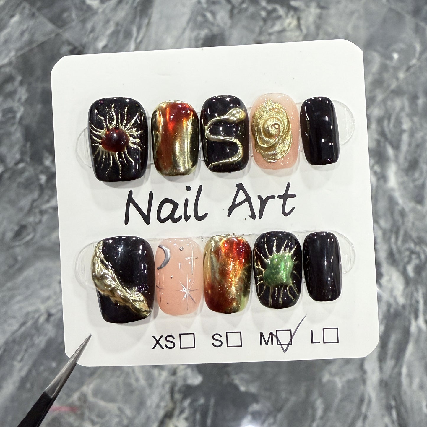 Unhas postiças curtas pintadas à mão, outono e inverno, atacado｜365nails