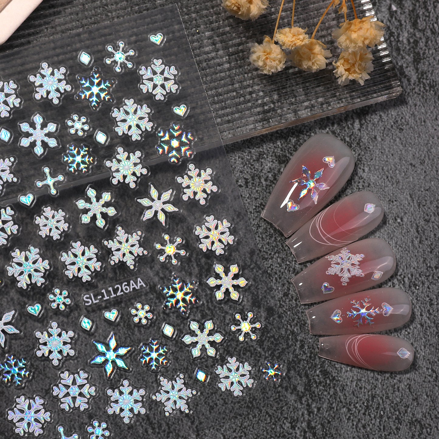 Winter Laser Snowflake Nail Art Sticker 5D Embossed Aurora Christmas Snowflake DIY Nail Sticker Ornament SL