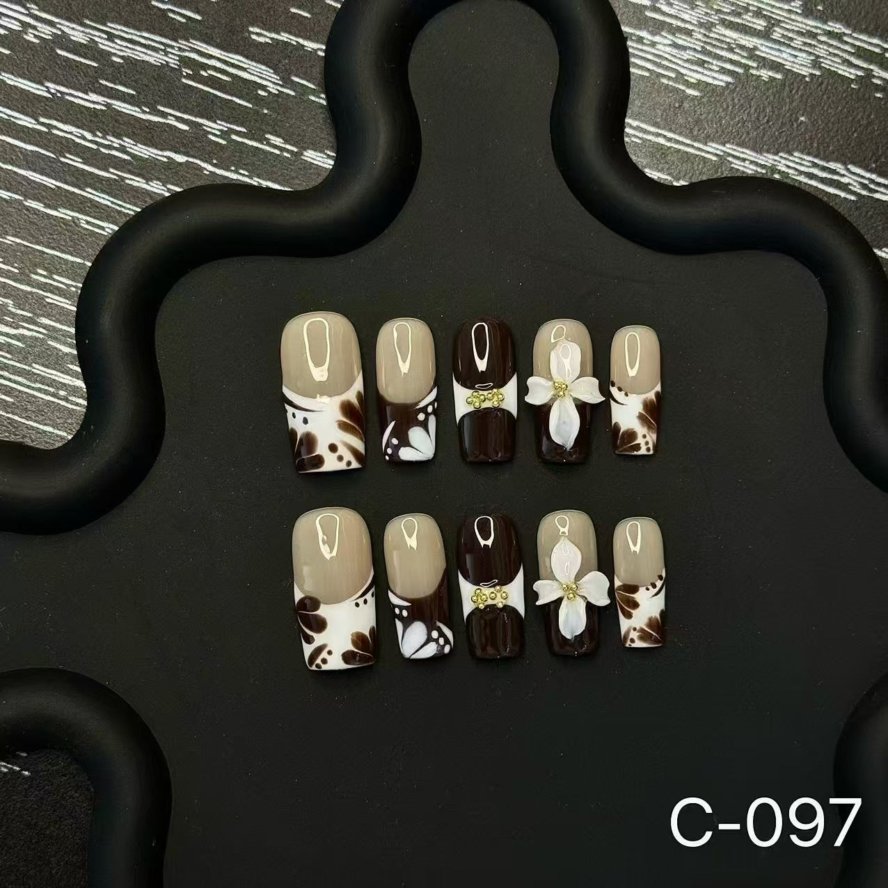 365nails: Fleur de cacao – ongles press-on forme amande, fait main, décor nœud 3D