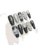 handmade nails, black snake pattern temperament, dark wind finished fake nails stickers can be worn | 365nails