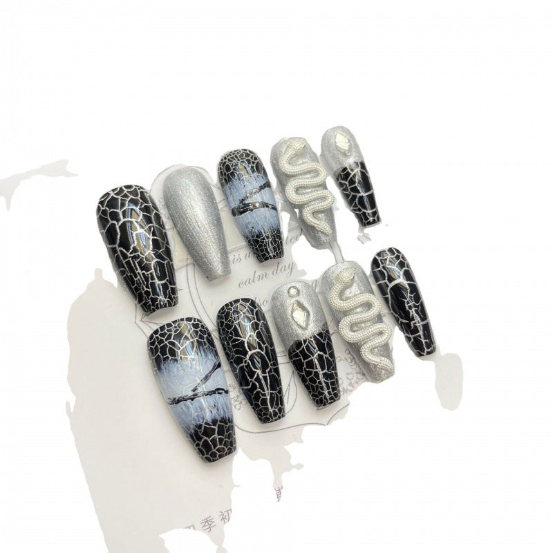 handmade nails, black snake pattern temperament, dark wind finished fake nails stickers can be worn | 365nails