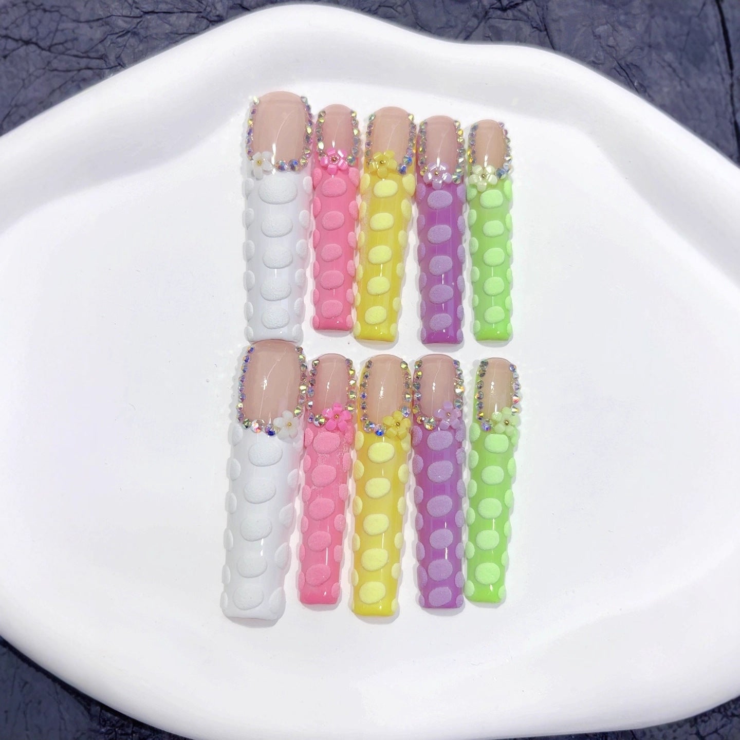 Pastel Candy Dot Playful Sculpted Press On Nails