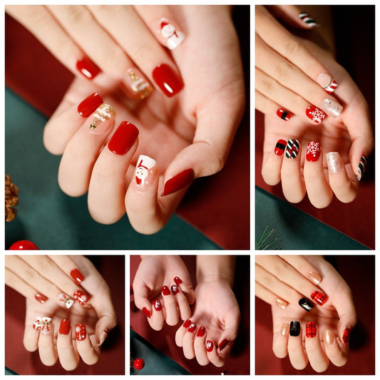 Art Finished Christmas Series Flat Nail False Nail   ｜365nails