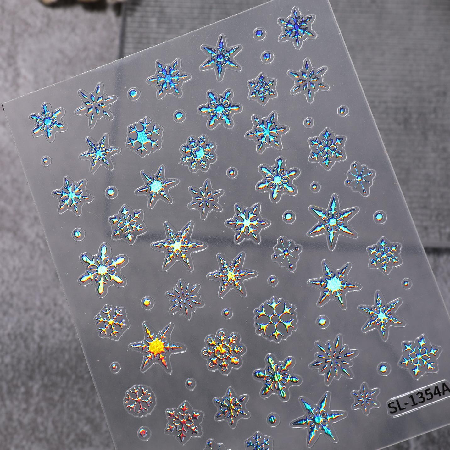 Winter Laser Snowflake Nail Art Sticker 5D Embossed Three-dimensional Hot Silver Snowflake DIY Nail Sticker Jewelry SL