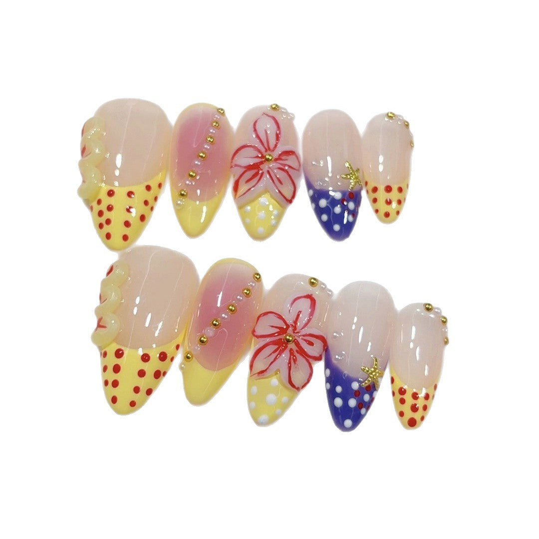 Pop Art Bloom: "Polka Dot Floral Pop" – Almond Shape Handmade Press-Ons