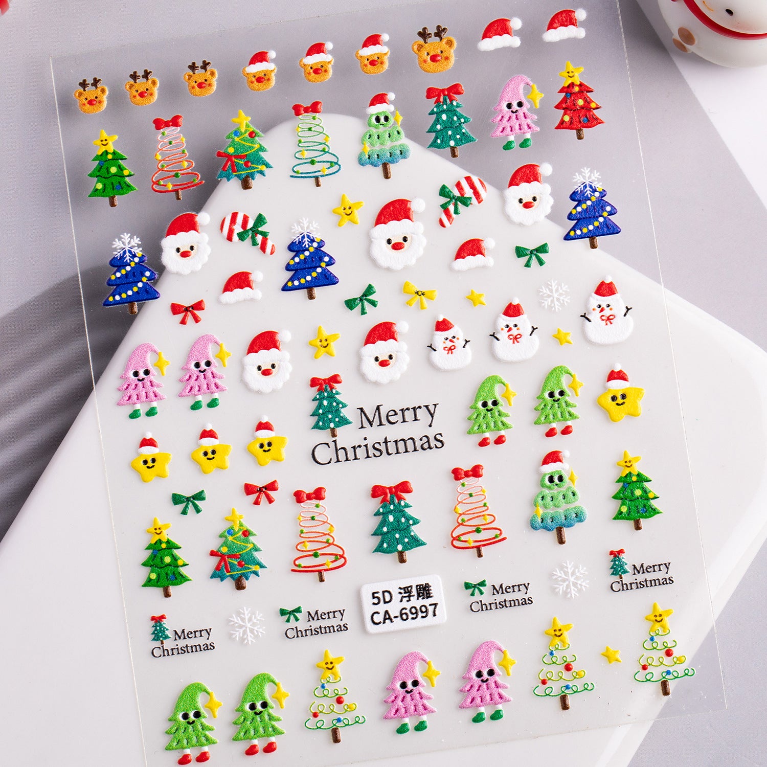 Christmas series nail art sticker 5D relief three-dimensional snowman Christmas tree DIY nail sticker jewelry CA model