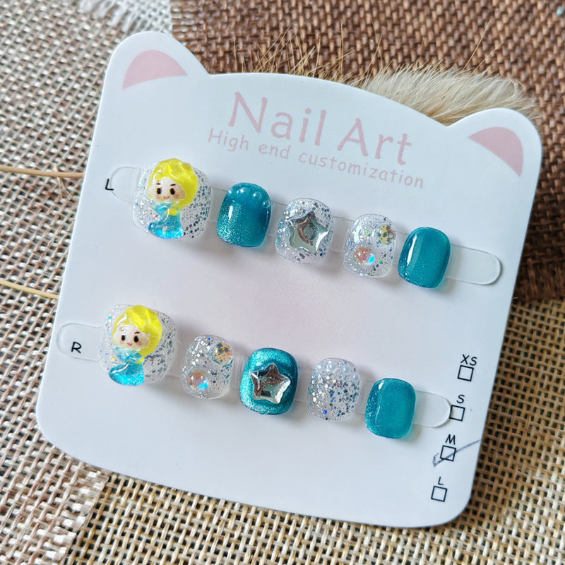 365nails: "ice princess magic" – short round handmade kids press-on nails