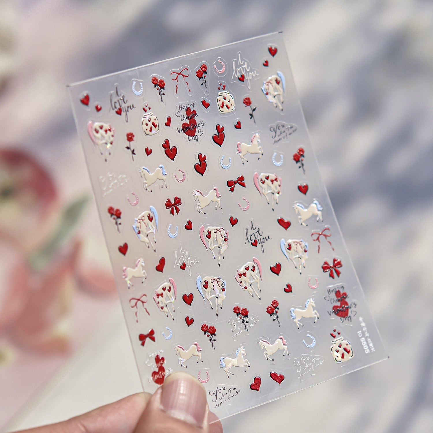 Love Horse & Heart – Romantic Valentines Nail Art Stickers