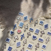 Denim Cross & Heart: "Punk Denim Romance" – 5D Embossed Nail Sticker