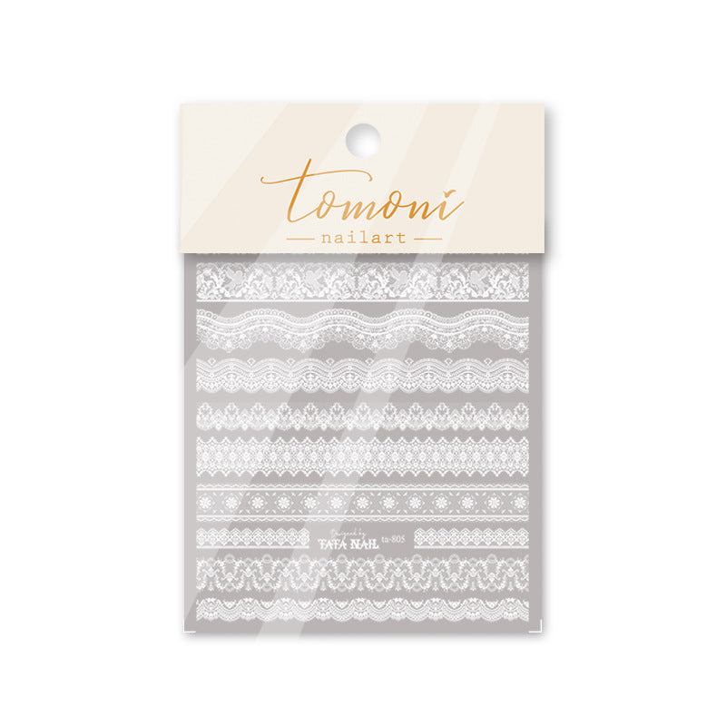 Vintage Lace: "White Lace Stripe" – 3D Embossed Nail Sticker
