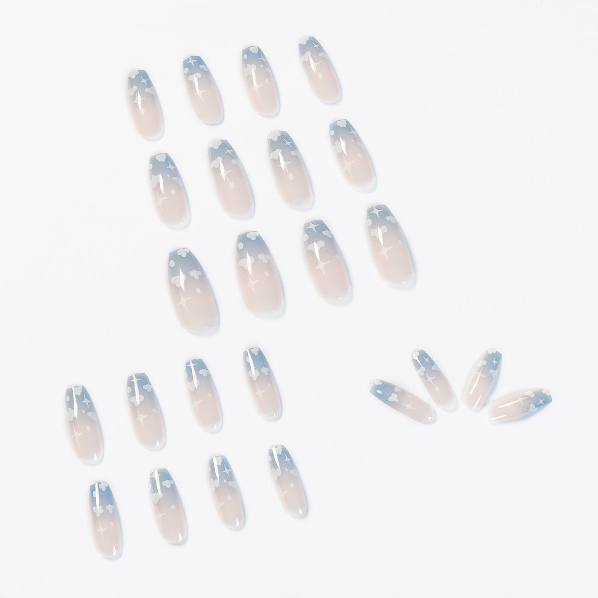 Gray and blue clouds wear nail finished soft nail fake nail nail nail patch nail patch removable nail piece｜365nails