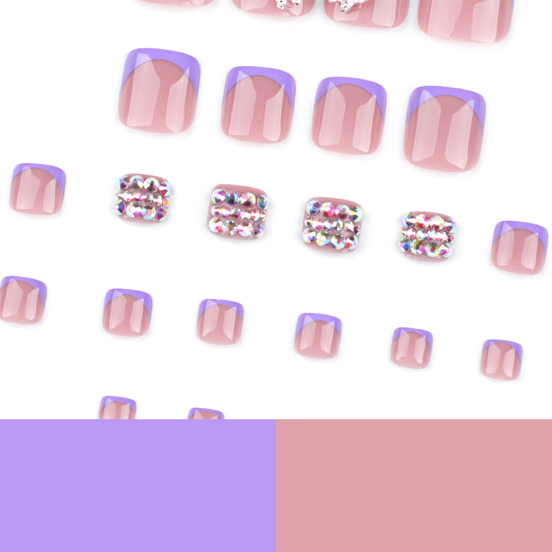 法式紫色足部穿戴甲｜彩色水鑽點綴 蝴蝶趾甲片｜365nails