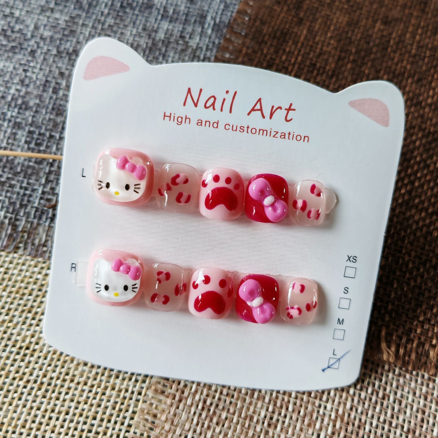 365nails: "sweet hello kitty" – short round handmade kids press-on nails