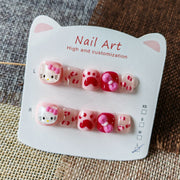 365nails: "sweet hello kitty" – short round handmade kids press-on nails