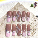 Soft Nude Floral Crystal Elegant Press On Nails