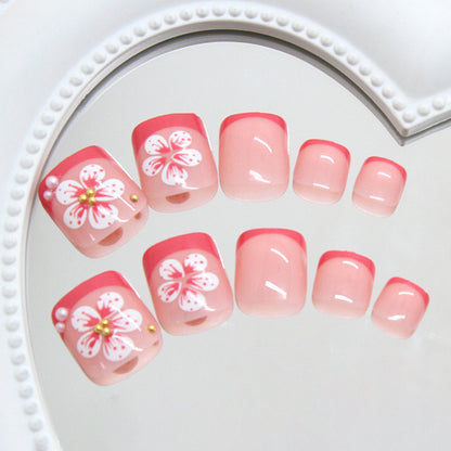 Uñas de los pies versátiles con temperamento de perla de lirio francés frío y roto, extraíbles, 24 piezas ｜365nails
