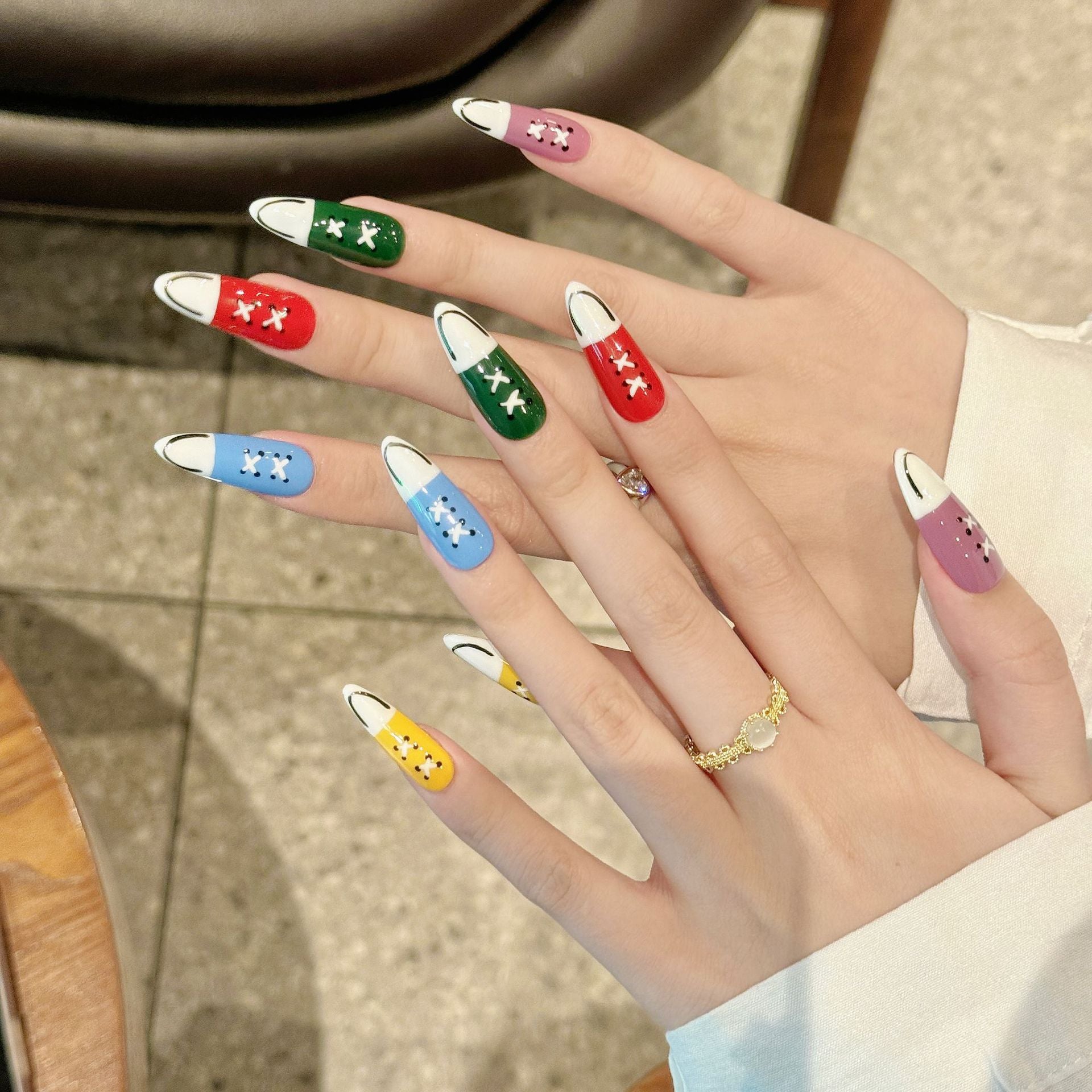 manicure extra longa sapatos de lona de cinco cores unhas de pressão artesanais puras produtos de unhas pintadas à mão | 365nails