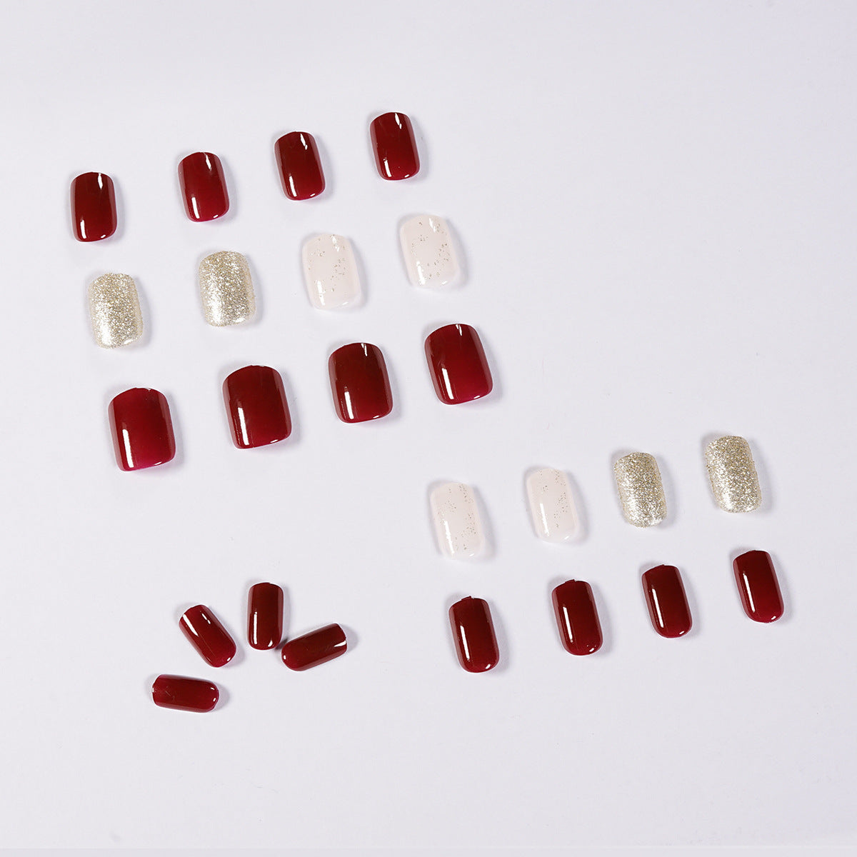 Unhas falsas removíveis com acabamento em glitter cereja bordô ｜ 365nails